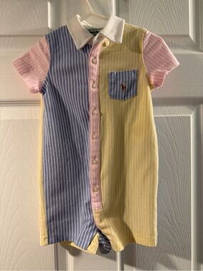 Polo Ralph Lauren Pastel Multi-Stripe Colorblock Shortall Romper